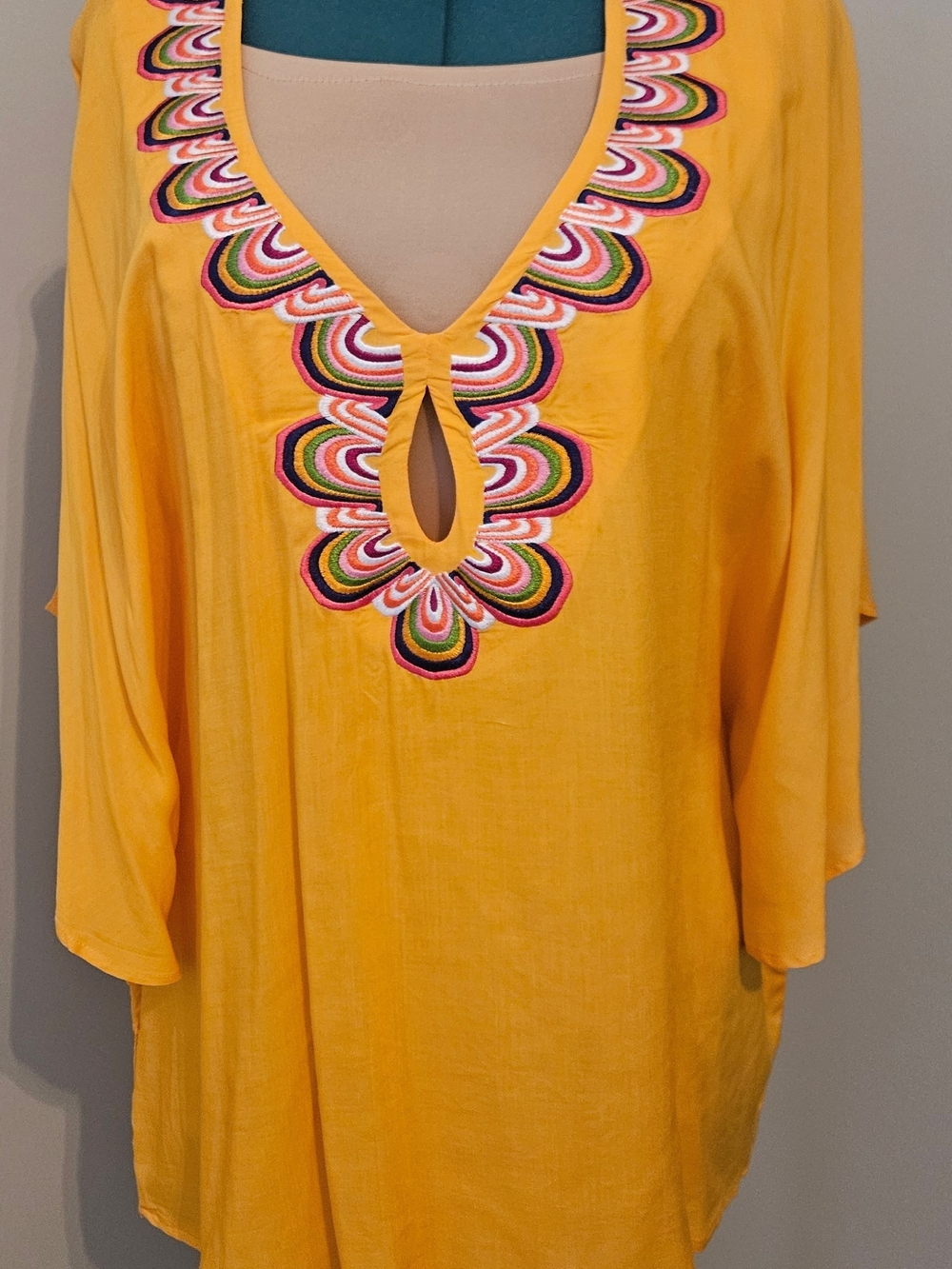 Trina Turk Orange Embroidered V-Neck Tunic